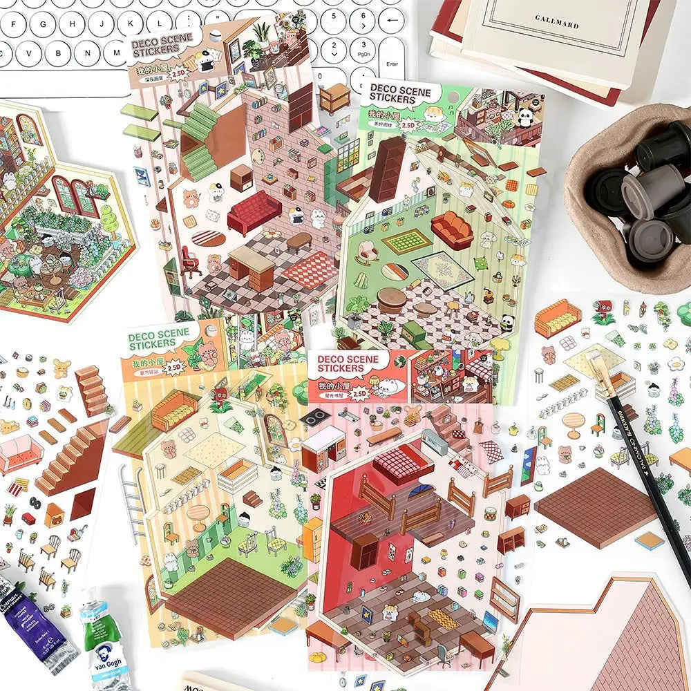 Sticker 3D Maisons d'animaux : 4 scènes miniatures