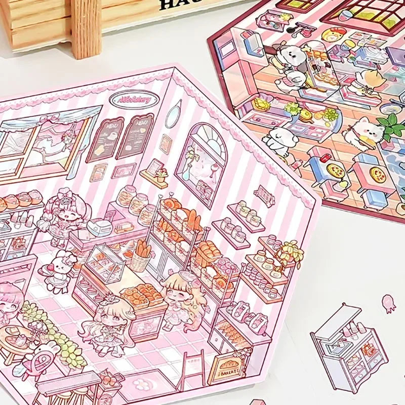 Sticker 3D de petits commerces d'animaux : 5 scènes miniatures
