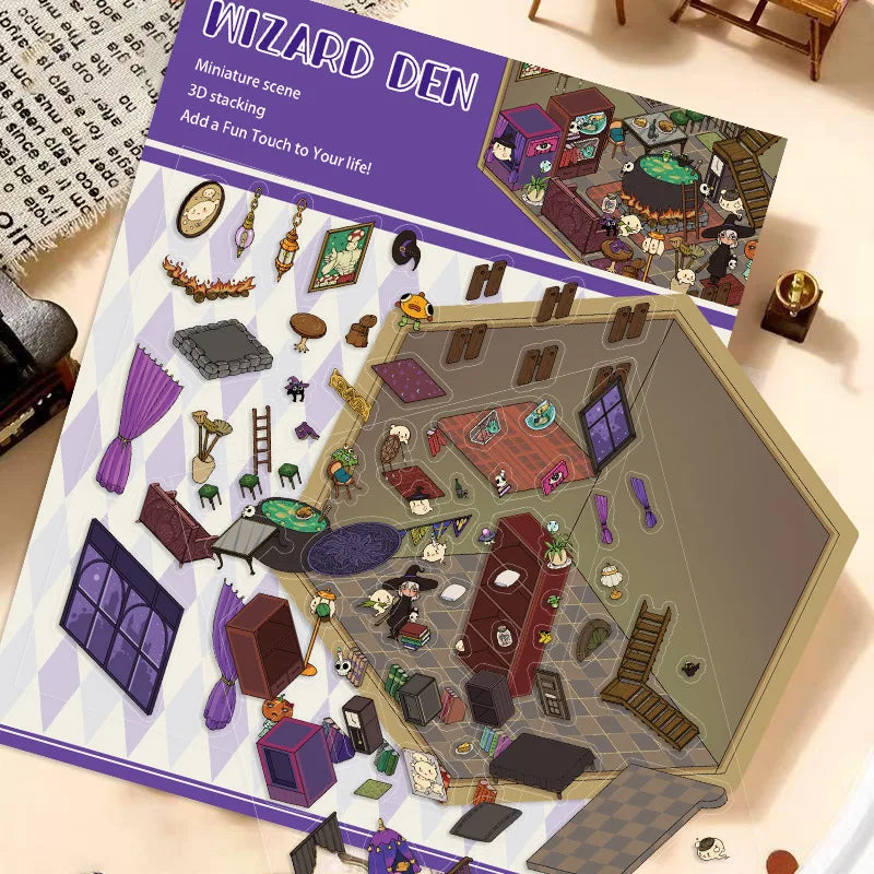 Sticker 3D des mondes fantastiques : 4 scènes miniatures