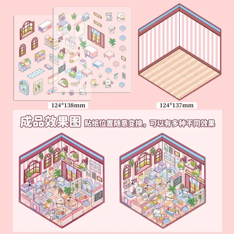 Sticker 3D de petits commerces d'animaux : 5 scènes miniatures