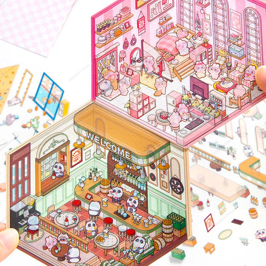 Sticker 3D Mix d'animaux : 4 scènes miniatures