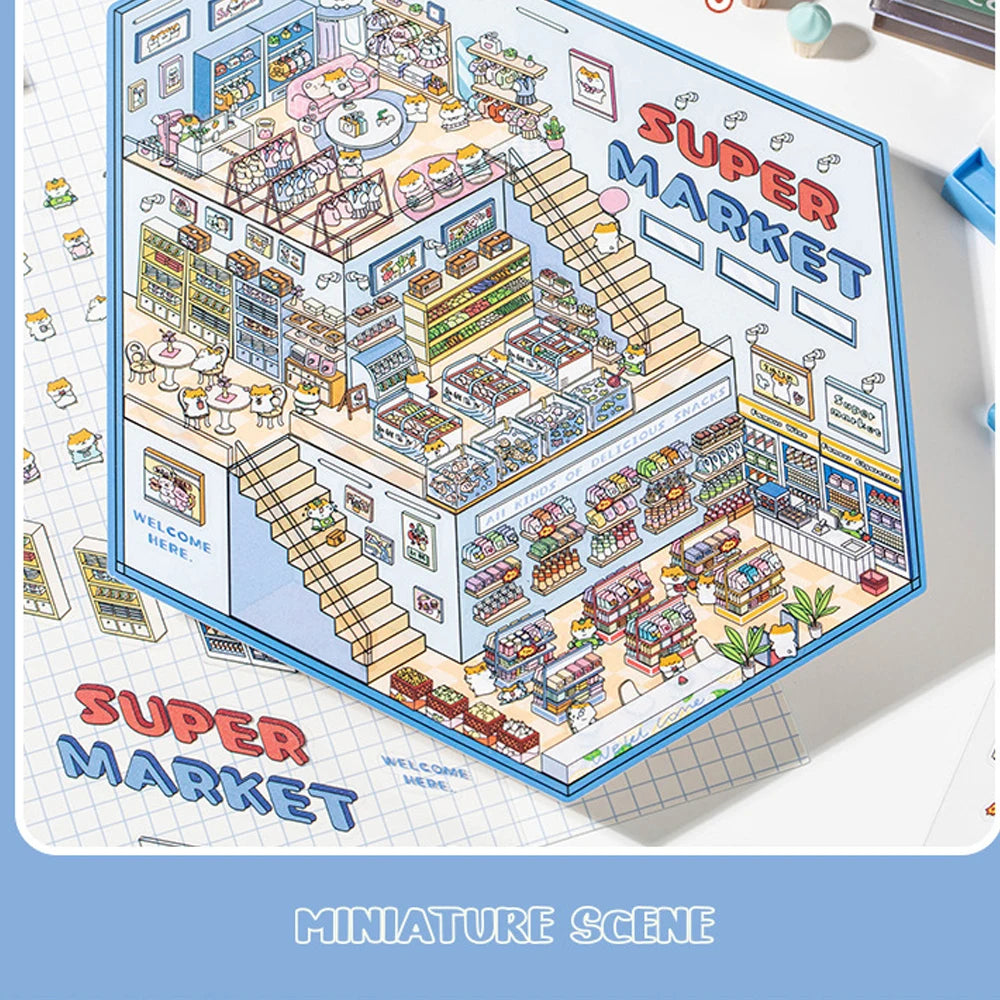 Sticker 3D SuperMarket et BookShop : 2 scènes miniatures