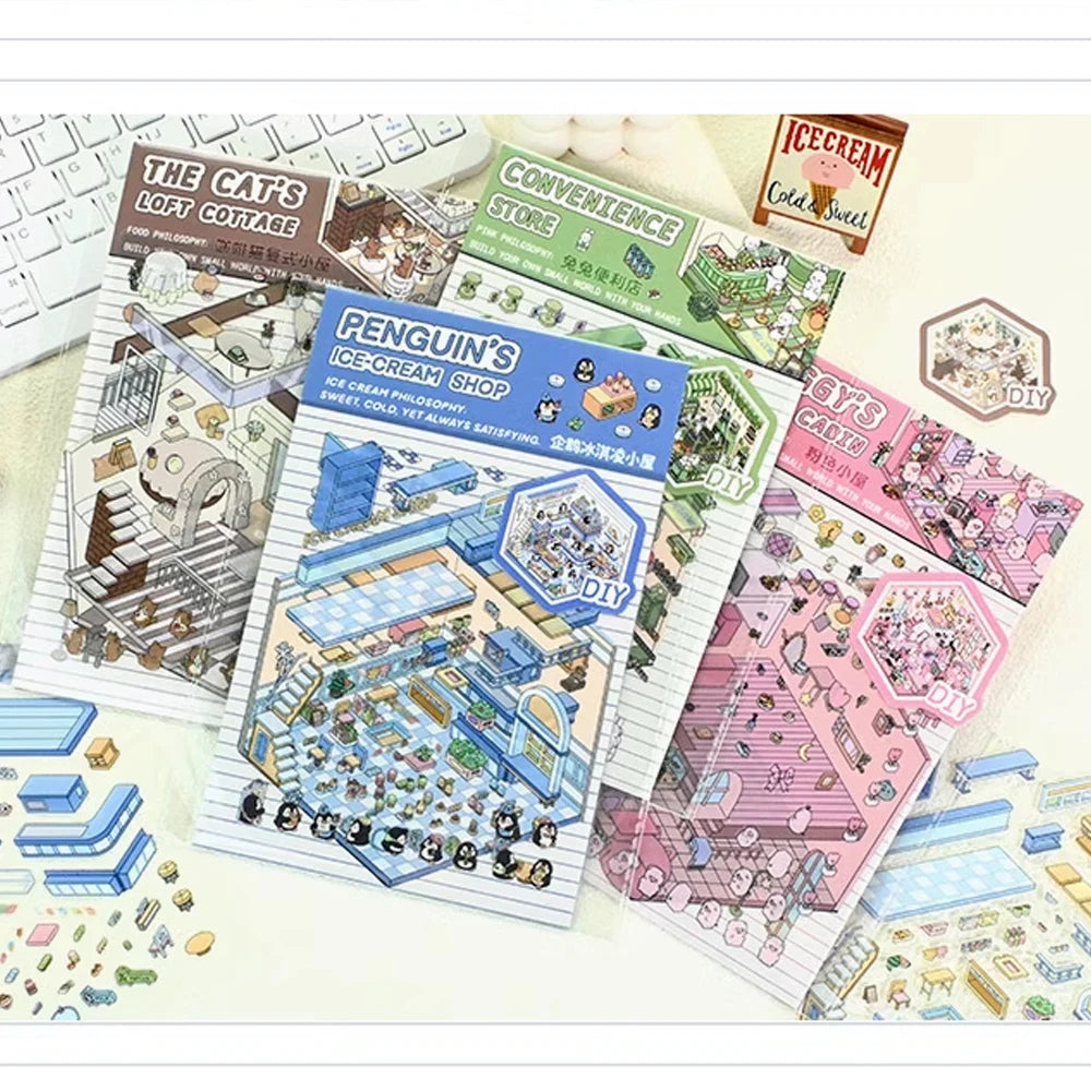 Sticker 3D Mix d'animaux : 4 scènes miniatures