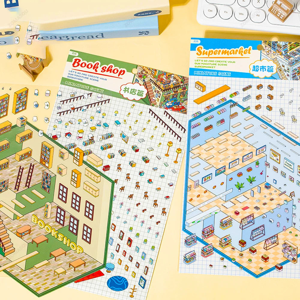 Sticker 3D SuperMarket et BookShop : 2 scènes miniatures