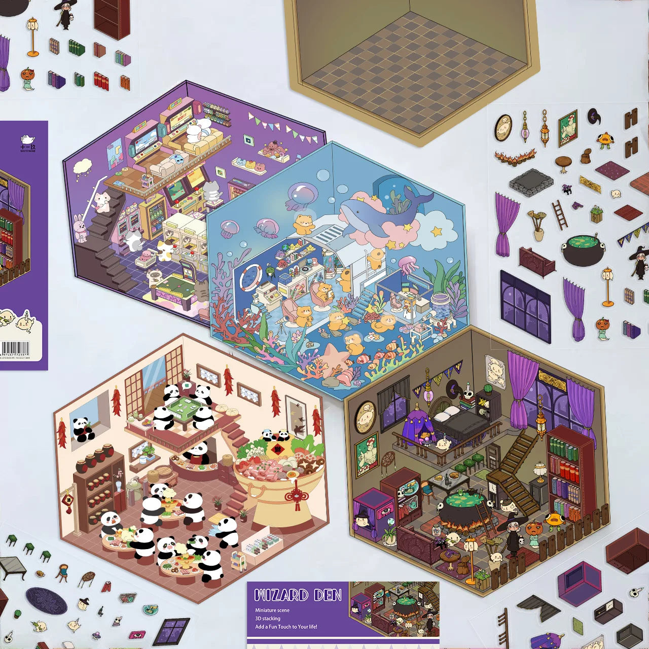 Sticker 3D des mondes fantastiques : 4 scènes miniatures
