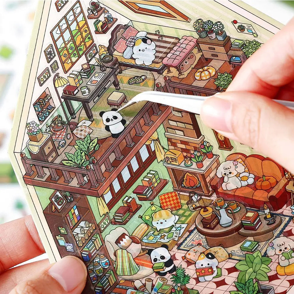Sticker 3D Maisons d'animaux : 4 scènes miniatures