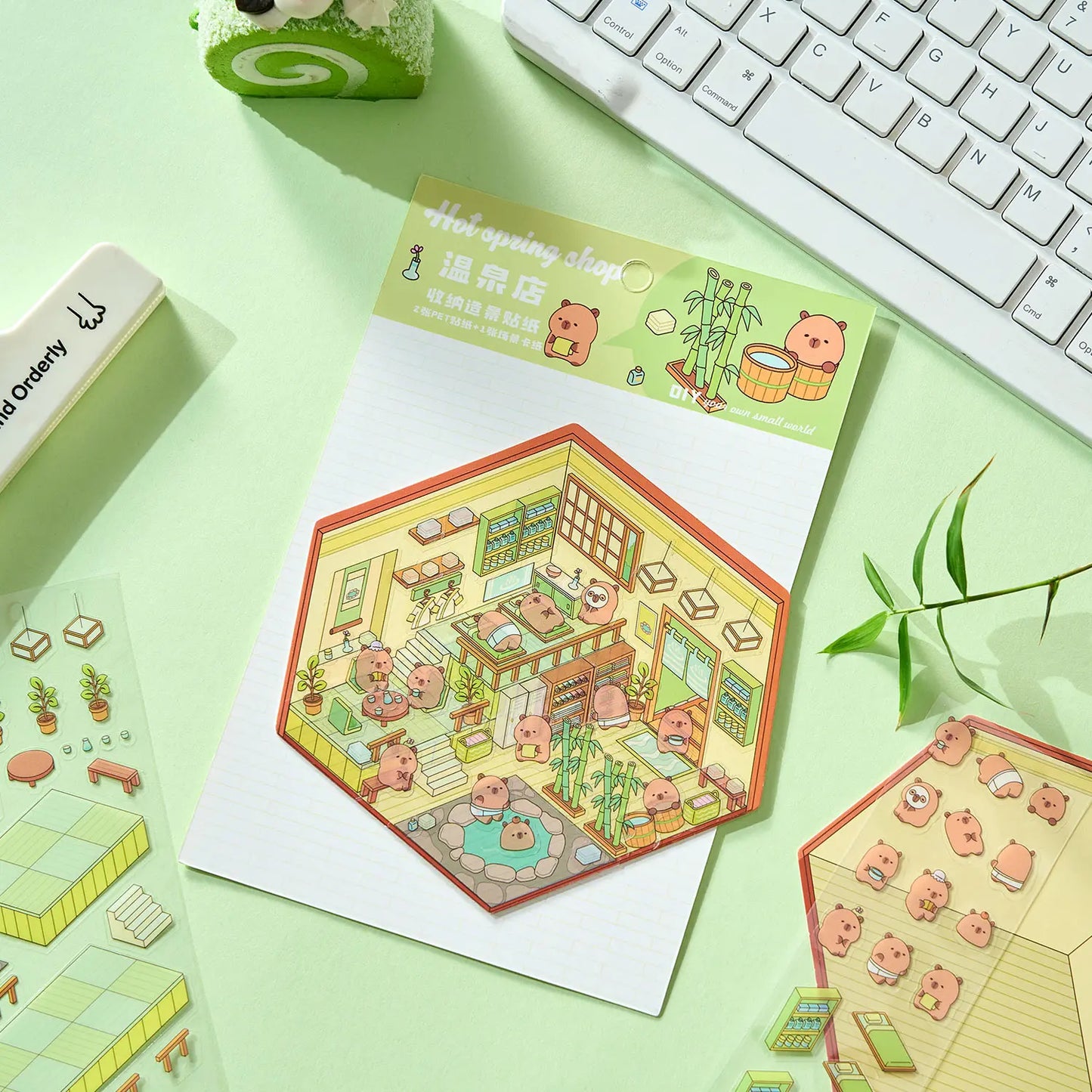 Sticker 3D Spéciale Capybara : 4 scènes miniatures