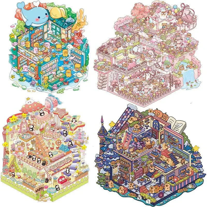 Sticker 3D Les mondes merveilleux : 4 scènes miniatures
