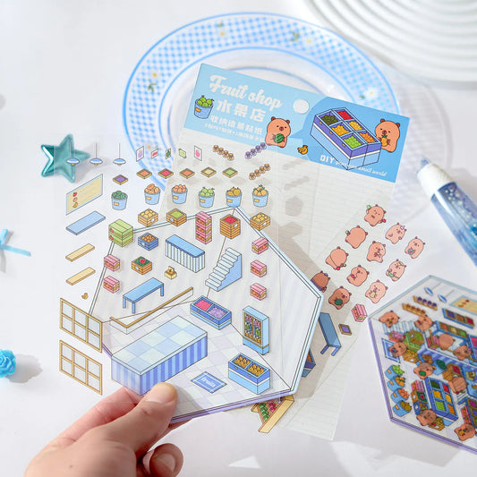 Sticker 3D Spéciale Capybara : 4 scènes miniatures