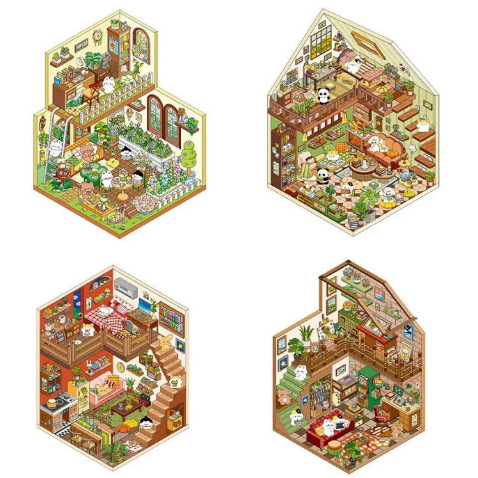 Sticker 3D Maisons d'animaux : 4 scènes miniatures