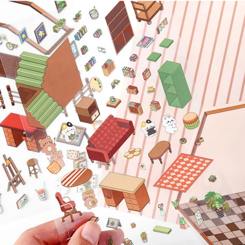 Sticker 3D Maisons d'animaux : 4 scènes miniatures