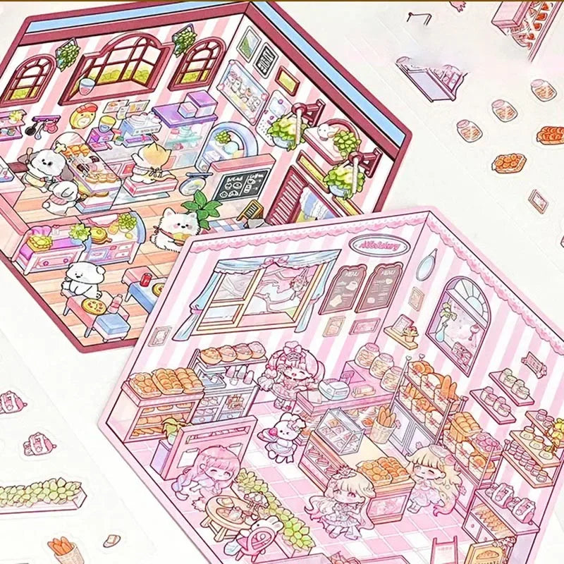Sticker 3D de petits commerces d'animaux : 5 scènes miniatures