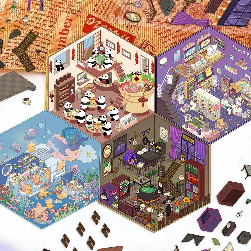 Sticker 3D des mondes fantastiques : 4 scènes miniatures