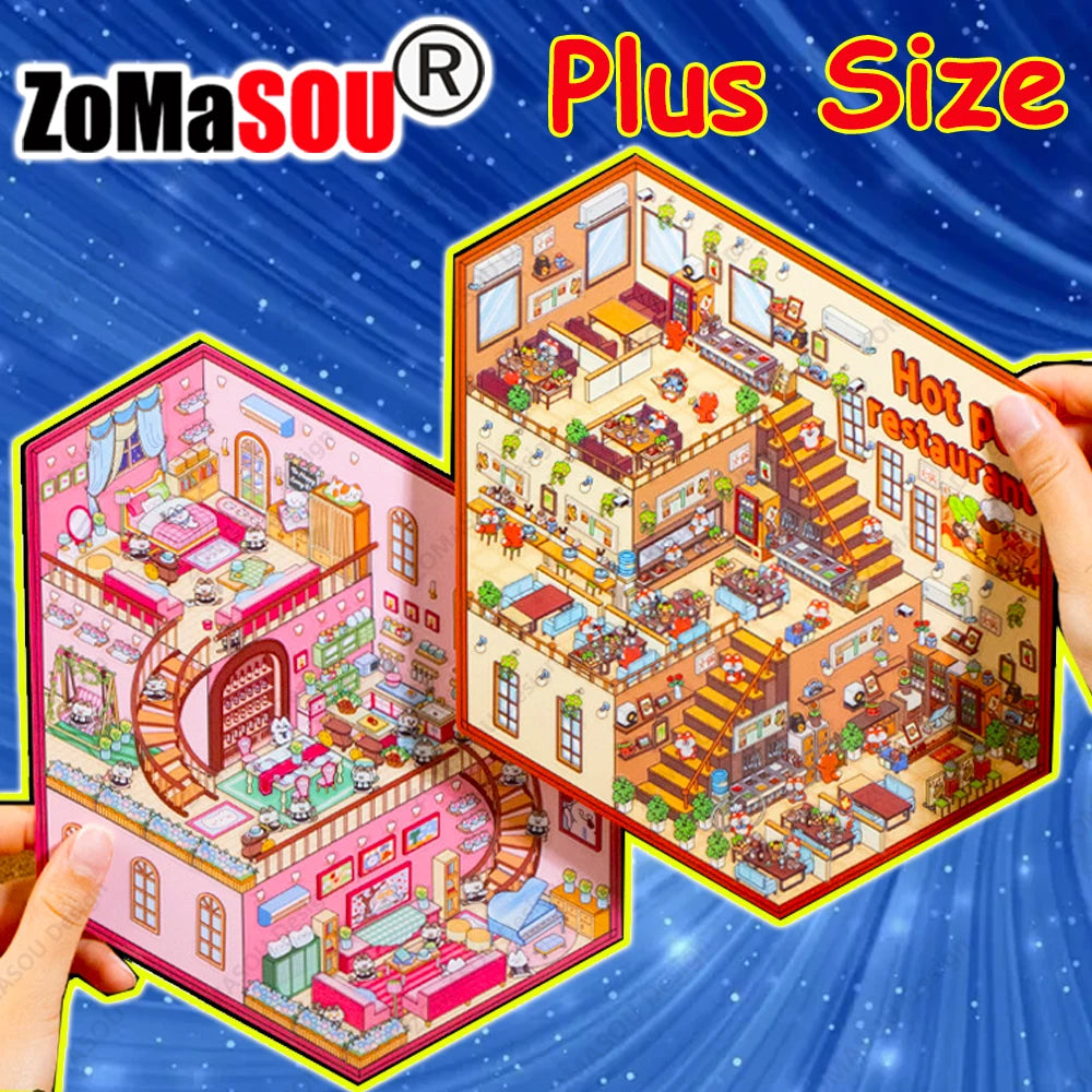 Sticker 3D Hot Pot Restaurant et Grand villa : 2 scènes miniatures