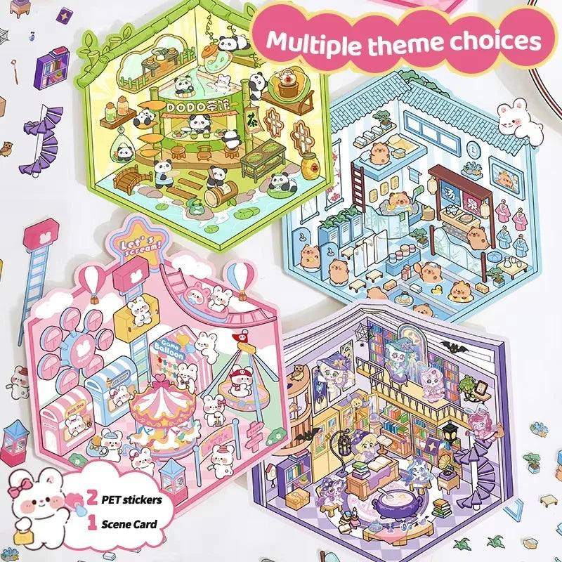 Sticker 3D Mix d'animaux : 4 scènes miniatures