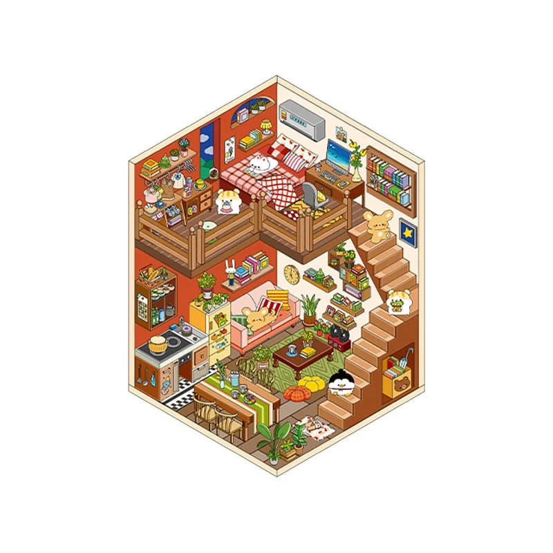 Sticker 3D Maisons d'animaux : 4 scènes miniatures