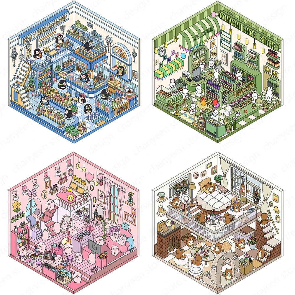 Sticker 3D Mix d'animaux : 4 scènes miniatures