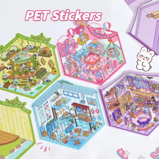 Sticker 3D Mix d'animaux : 4 scènes miniatures