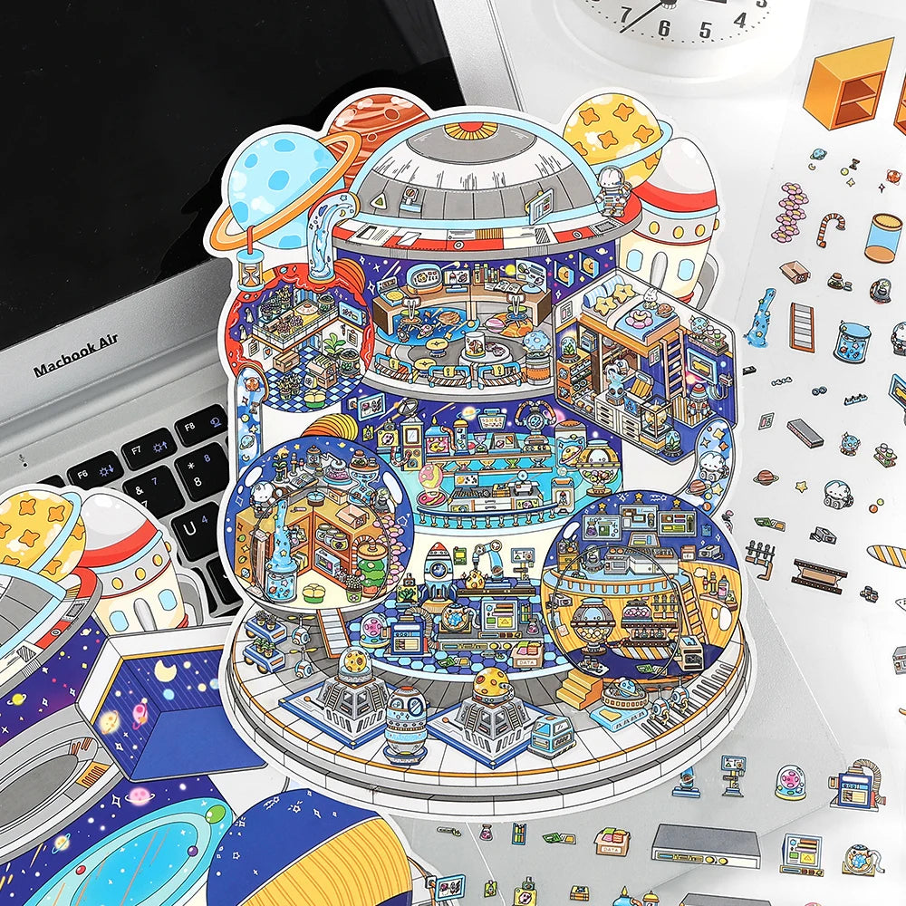 Sticker 3D Maison de la galaxie et Vie insulaire : 2 scènes miniatures