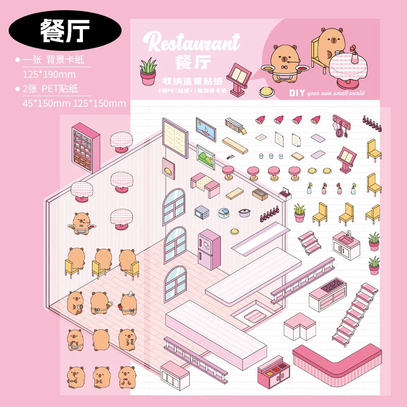 Sticker 3D Spéciale Capybara : 4 scènes miniatures