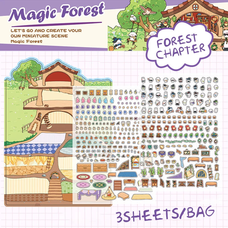 Sticker 3D Mondes magiques : 4 scènes miniatures