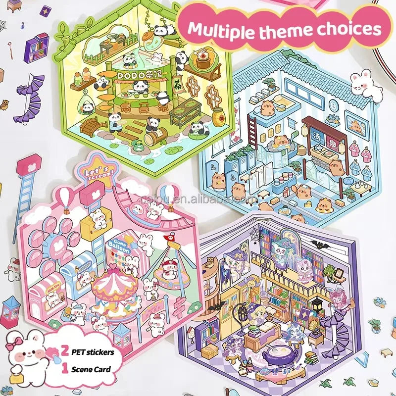 Sticker 3D Mix d'animaux : 4 scènes miniatures