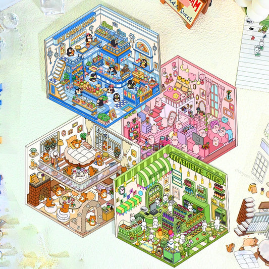 Sticker 3D Mix d'animaux : 4 scènes miniatures