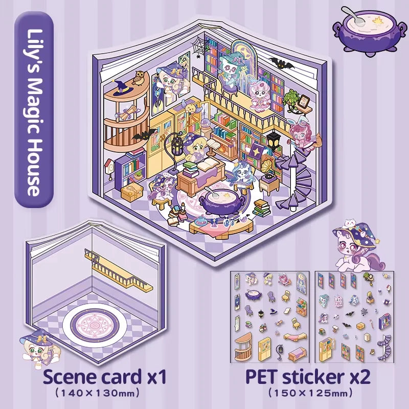 Sticker 3D Mix d'animaux : 4 scènes miniatures