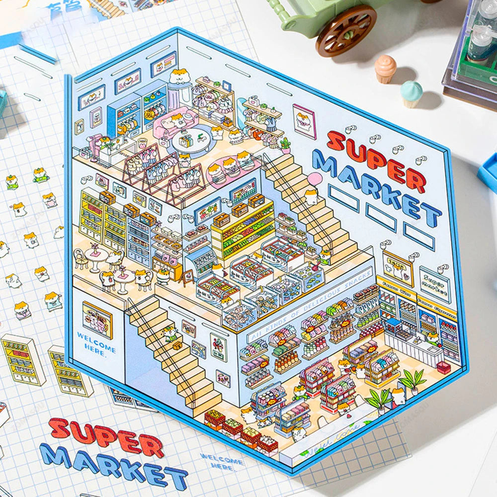 Sticker 3D SuperMarket et BookShop : 2 scènes miniatures