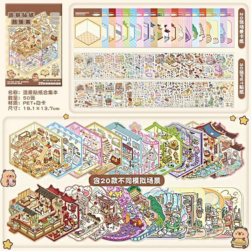 Livre de Stickers 3D : 20 scènes miniatures différentes
