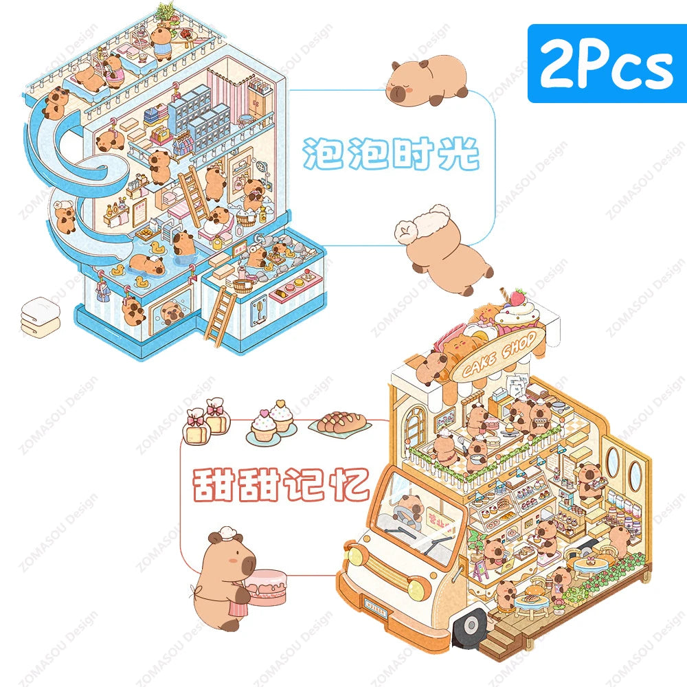 Sticker 3D Bus Spéciale Capybara : 2 scènes miniatures