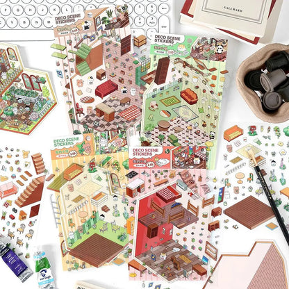 Sticker 3D Maisons d'animaux : 4 scènes miniatures