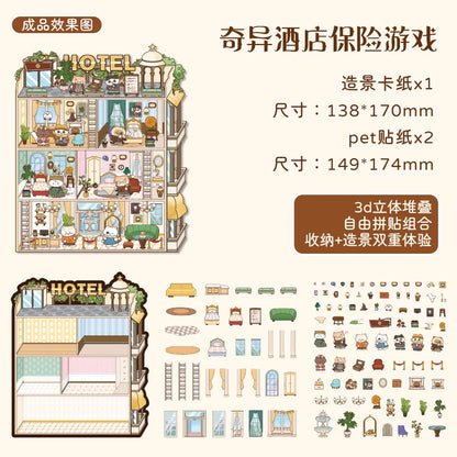 Sticker 3D Appartements et Hôtels : 4 scènes miniatures