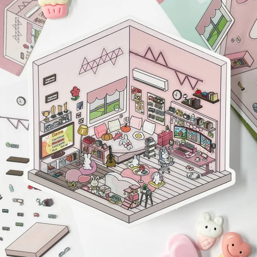 Sticker 3D Petites maisons d'animaux : 4 scènes miniatures