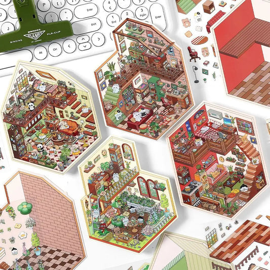 Sticker 3D Maisons d'animaux : 4 scènes miniatures