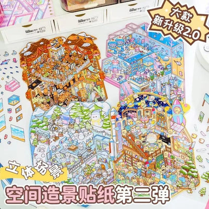 Sticker 3D Les mondes d'animaux : 4 scènes miniatures