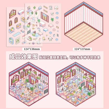 Sticker 3D de petits commerces d'animaux : 5 scènes miniatures
