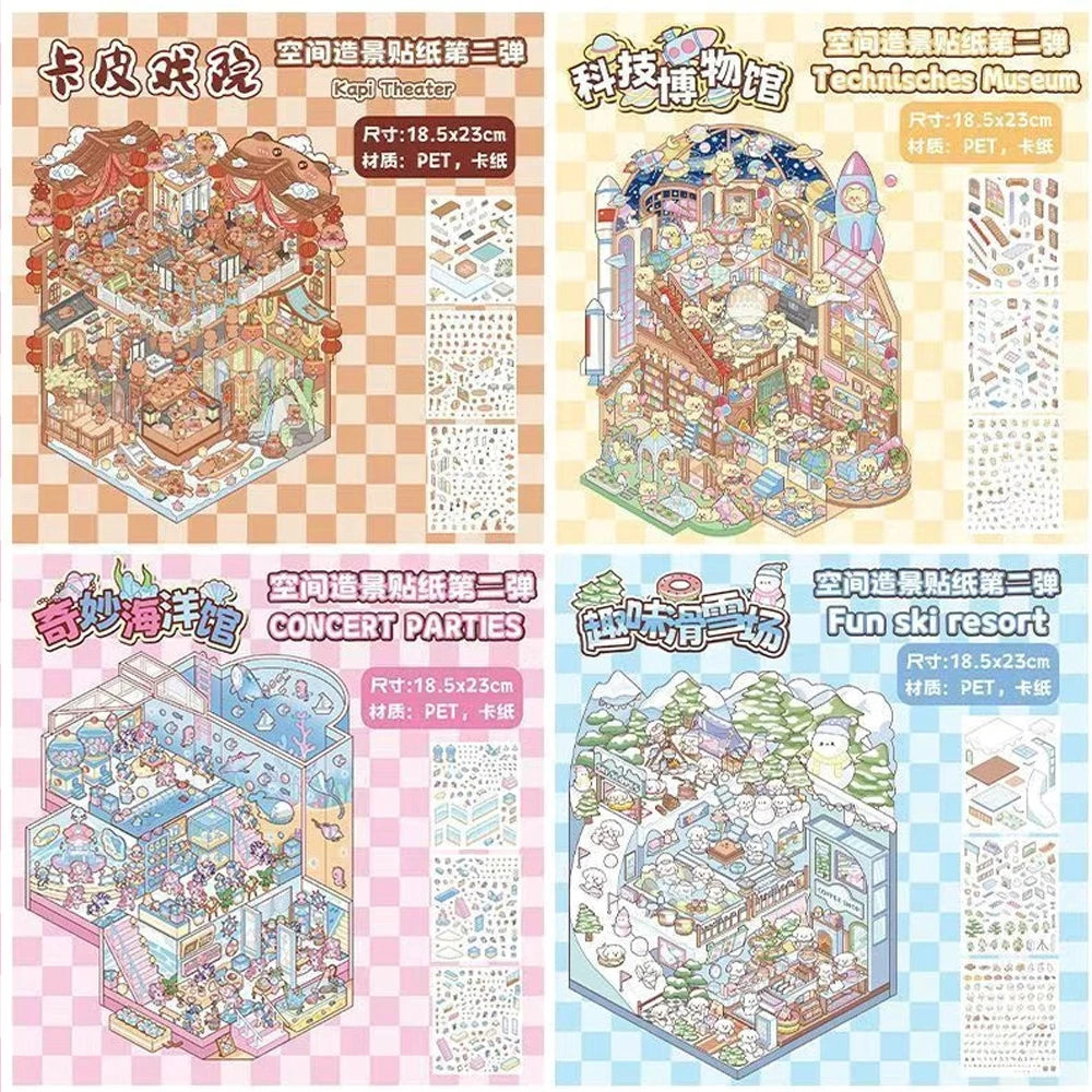 Sticker 3D Les mondes d'animaux : 4 scènes miniatures