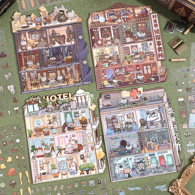 Sticker 3D Appartements et Hôtels : 4 scènes miniatures