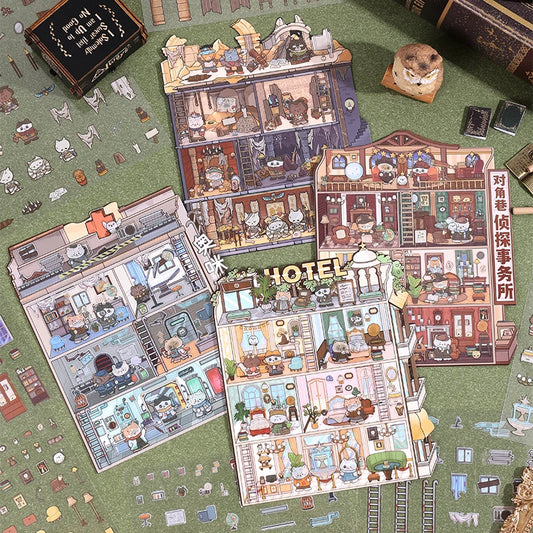 Sticker 3D Appartements et Hôtels : 4 scènes miniatures