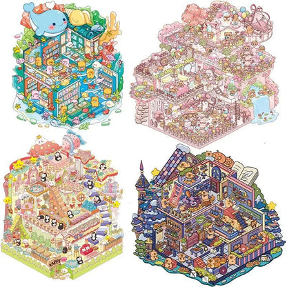 Sticker 3D Les mondes merveilleux : 4 scènes miniatures