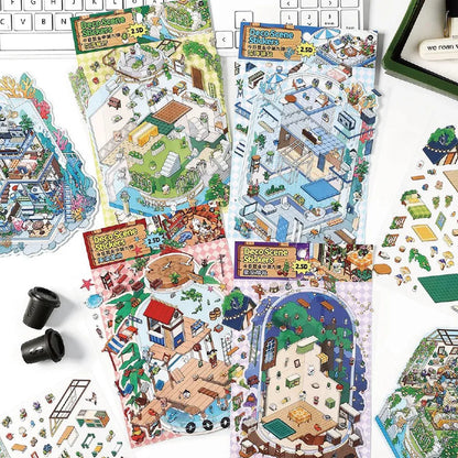 Sticker 3D Mondes sous cloche : 4 scènes miniatures