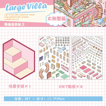 Sticker 3D Hot Pot Restaurant et Grand villa : 2 scènes miniatures
