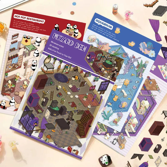 Sticker 3D des mondes fantastiques : 4 scènes miniatures