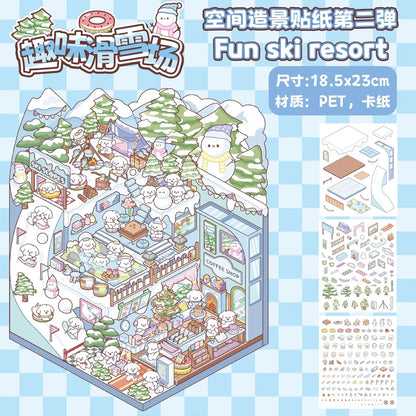 Sticker 3D Les mondes d'animaux : 4 scènes miniatures