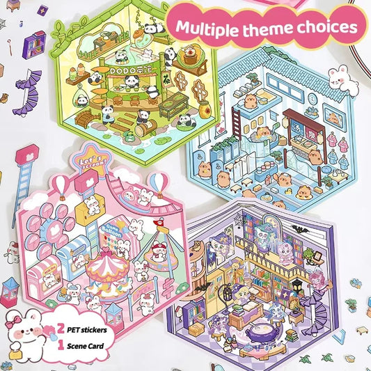 Sticker 3D Mix d'animaux : 4 scènes miniatures
