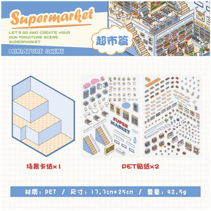 Sticker 3D SuperMarket et BookShop : 2 scènes miniatures