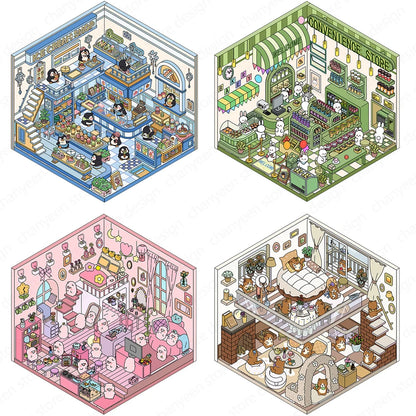Sticker 3D Mix d'animaux : 4 scènes miniatures