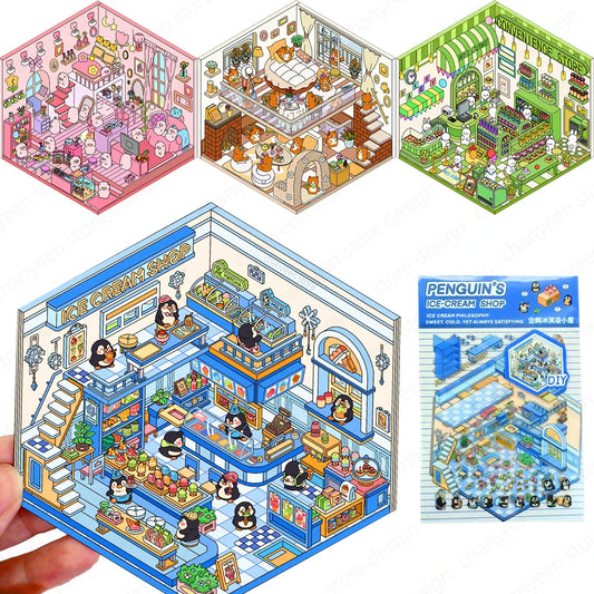 Sticker 3D Mix d'animaux : 4 scènes miniatures