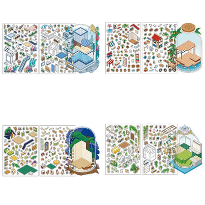 Sticker 3D Mondes sous cloche : 4 scènes miniatures